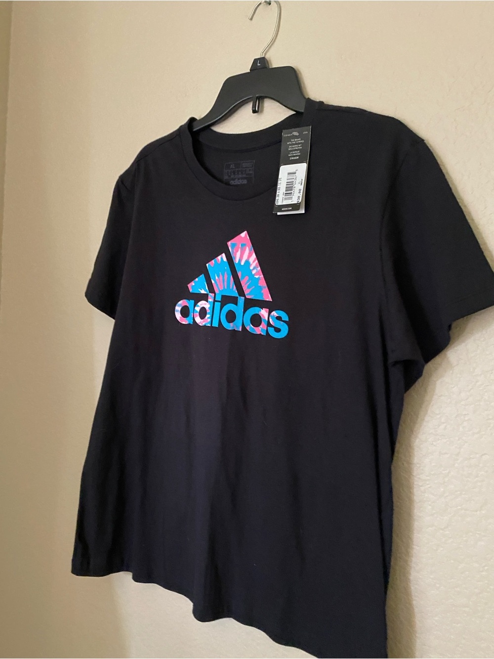 NWT adidas Logo Tee with Pink & Blue Accent retro Athleisure 90’s style